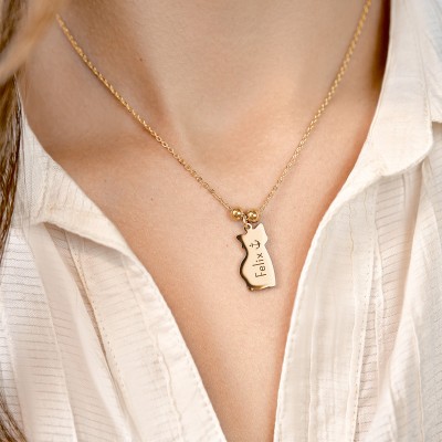 Personalised Cat-Shaped Memorial Necklace –...