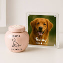 Personalised Ceramic Dog Urn – Pet Cremation Urn for Ashes with Name, Dates & Minimalist Dog Illustration