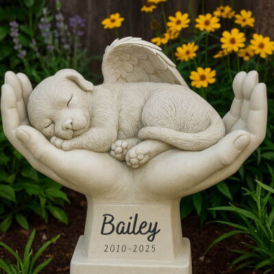 Personalised Dog Memorial Angel Statue in Hands... Personalised Dog Memorial Angel Statue in Hands...