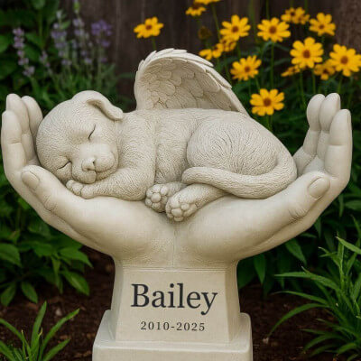 Personalised Dog Memorial Angel Statue in Hands... Personalised Dog Memorial Angel Statue in Hands...