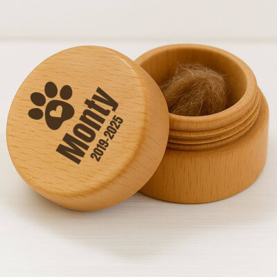 Round Wooden Dog Memorial Keepsake for Ashes or... Round Wooden Dog Memorial Keepsake for Ashes or...