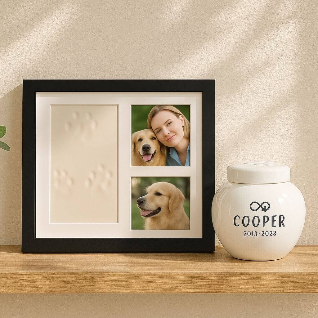 Paw Print Clay & Photo Frame Kit – Wooden Dog Memorial Picture Frame for Indoor Display
