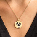 Personalised Dog Memorial Round Urn Necklace – Engraved Pet Paw Print Ashes Keepsake with Name