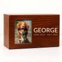 Personalised Wooden Dog Urn Box with Photo – Engraved Memorial Box for Ashes with Name & Dates