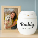 Personalised Ceramic Dog Urn with Sleeping Pet Lid – Pet Cremation Urn for Ashes with Name & Dates