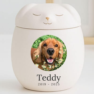 Personalised Ceramic Dog Urn with Sleeping Pet... Personalised Ceramic Dog Urn with Sleeping Pet...