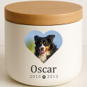 Personalised Ceramic Dog Urn with Photo in Heart Frame – Pet Cremation Urn for Ashes with Name & Dates