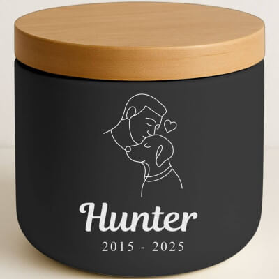 Personalised Ceramic Dog Urn with Man & Dog... Personalised Ceramic Dog Urn with Man & Dog...