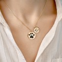 Personalised Dog Memorial 2-Charm Round Necklace – Engraved with Pet's Paw Print, Name & Dates