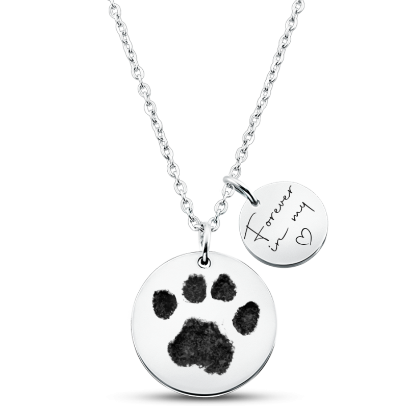 Personalised Engraved Paw-Print Necklace with Paw Charm