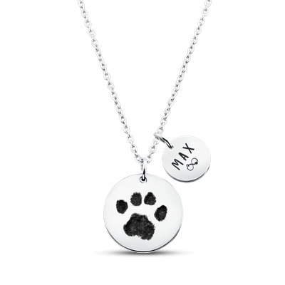 Personalised Dog Memorial 2-Charm Round Necklace – Engraved with Pet's Paw Print, Name & Dates