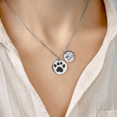 Personalised Engraved Paw-Print Necklace with...