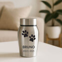 Personalised Dog Urn with Name, Dates & Paw Print Design  – Pet Memorial Stainless Steel Urn