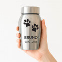 Personalised Dog Urn with Name, Dates & Paw Print Design  – Pet Memorial Stainless Steel Urn
