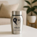 Personalised Dog Urn with Name, Dates & Yin Yang Paw Design  – Pet Memorial Stainless Steel Urn