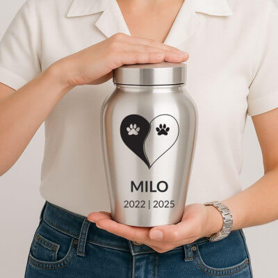 Personalised Dog Urn with Name, Dates & Yin... Personalised Dog Urn with Name, Dates & Yin...