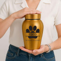 Personalised Dog Urn with Name & Dates in a Paw Print Design  – Pet Memorial Stainless Steel Urn
