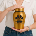 Personalised Dog Urn with Name & Dates in a Paw Print Design  – Pet Memorial Stainless Steel Urn