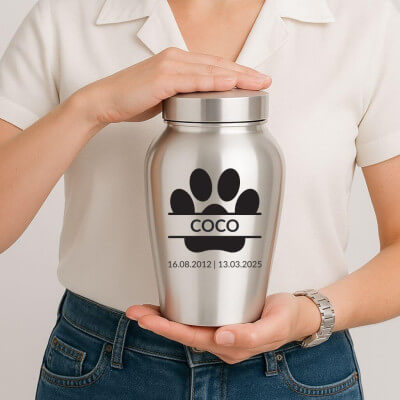 Personalised Dog Urn with Name & Dates in a Paw...