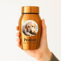 Personalised Dog Urn with Photo in a Heartfelt Halo Frame – Stainless Steel Memorial Urn with Name & Dates