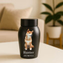 Personalised Dog Urn with Full Pet Portrait – Stainless Steel Memorial Urn with Name & Dates