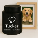 Personalised Dog Urn – Stainless Steel Memorial Urn  with Heart Paw Icon, Name & Dates