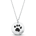Personalised Dog Memorial Round Necklace – Engraved with Pet's Paw Print & Name