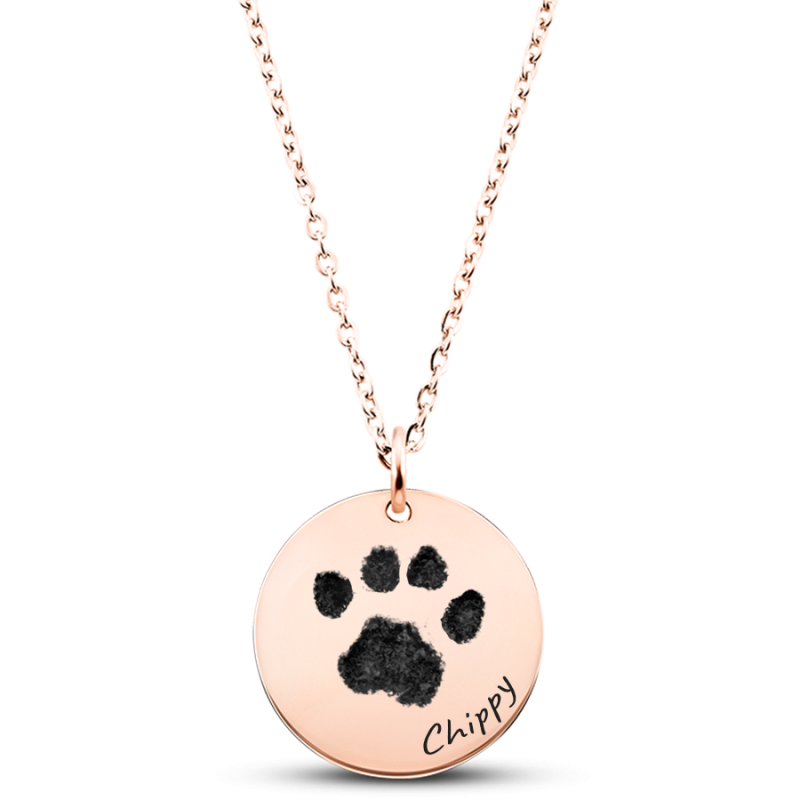 Personalised Engraved Paw-Print Necklace with front Text