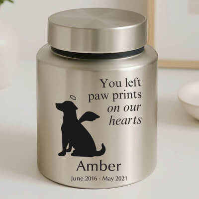 Personalised Dog Urn with Angel Pup Design –... Personalised Dog Urn with Angel Pup Design –...