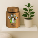 Personalised Dog Urn with Photos in a Paw-shaped Frame – Cylinder Stainless Steel Memorial Urn  with Name & Dates