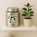Personalised Dog Urn with Photos in a Paw-shaped Frame – Cylinder Stainless Steel Memorial Urn  with Name & Dates