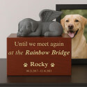 Personalised Wooden Dog Urn Box with Angel Dog Statue –  Pet Cremation Urn for Ashes with Name, Dates & Tribute