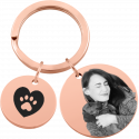 Personalised Dog Memorial 2-Charm Round Keyring - Engraved with Pet's Photo, Name & Dates
