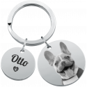Personalised Dog Memorial 2-Charm Round Keyring - Engraved with Pet's Photo, Name & Dates