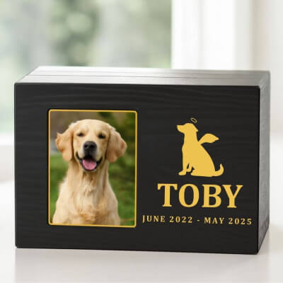 Personalised Black Wooden Dog Urn with Photo –... Personalised Black Wooden Dog Urn with Photo –...
