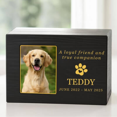 Personalised Black Wooden Dog Urn with Photo –... Personalised Black Wooden Dog Urn with Photo –...
