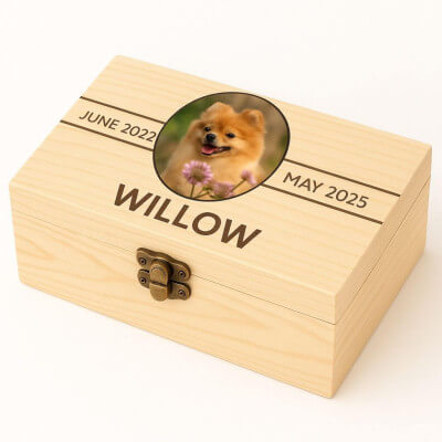 Personalised Light Wood Dog Urn with Photo –... Personalised Light Wood Dog Urn with Photo –...