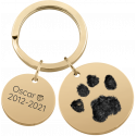 Personalised Dog Memorial 2-Charm Round Keyring - Engraved with Pet's Paw-Print & Name