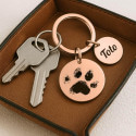 Personalised Dog Memorial 2-Charm Round Keyring - Engraved with Pet's Paw-Print & Name