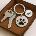 Personalised Dog Memorial 2-Charm Round Keyring - Engraved with Pet's Paw-Print & Name