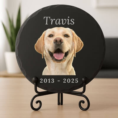 Personalised Round Slate Dog Memorial Plaque –... Personalised Round Slate Dog Memorial Plaque –...