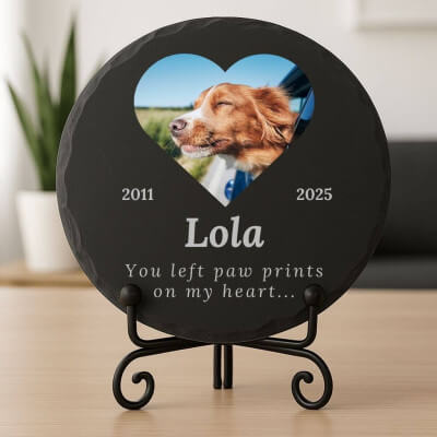 Personalised Round Slate Dog Memorial Plaque –... Personalised Round Slate Dog Memorial Plaque –...