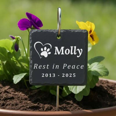 Personalised Square Dog Grave Marker with Metal... Personalised Square Dog Grave Marker with Metal...