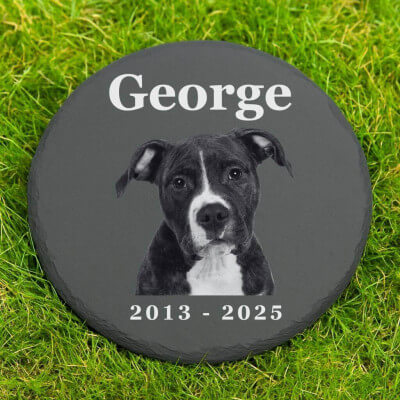 Personalised Round Dog Grave Marker with Photo... Personalised Round Dog Grave Marker with Photo...