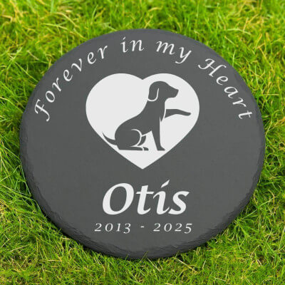 Personalised Round Dog Grave Marker – Slate Pet... Personalised Round Dog Grave Marker – Slate Pet...