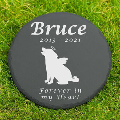 Personalised Round Dog Grave Marker – Slate Pet... Personalised Round Dog Grave Marker – Slate Pet...