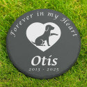 Personalised Round Dog Grave Marker – Slate Pet Memorial Garden Plaque with Name, Dates & Tribute