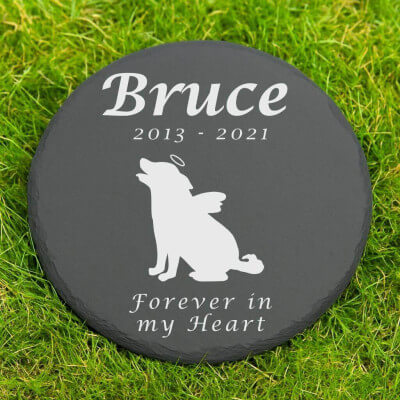 Personalised Round Dog Grave Marker – Slate Pet... Personalised Round Dog Grave Marker – Slate Pet...