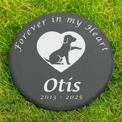 Personalised Round Dog Grave Marker – Slate Pet... Personalised Round Dog Grave Marker – Slate Pet...