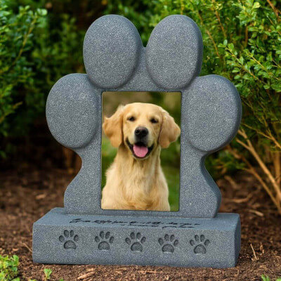 Paw-Shaped Dog Memorial Headstone with Photo &... Paw-Shaped Dog Memorial Headstone with Photo &...